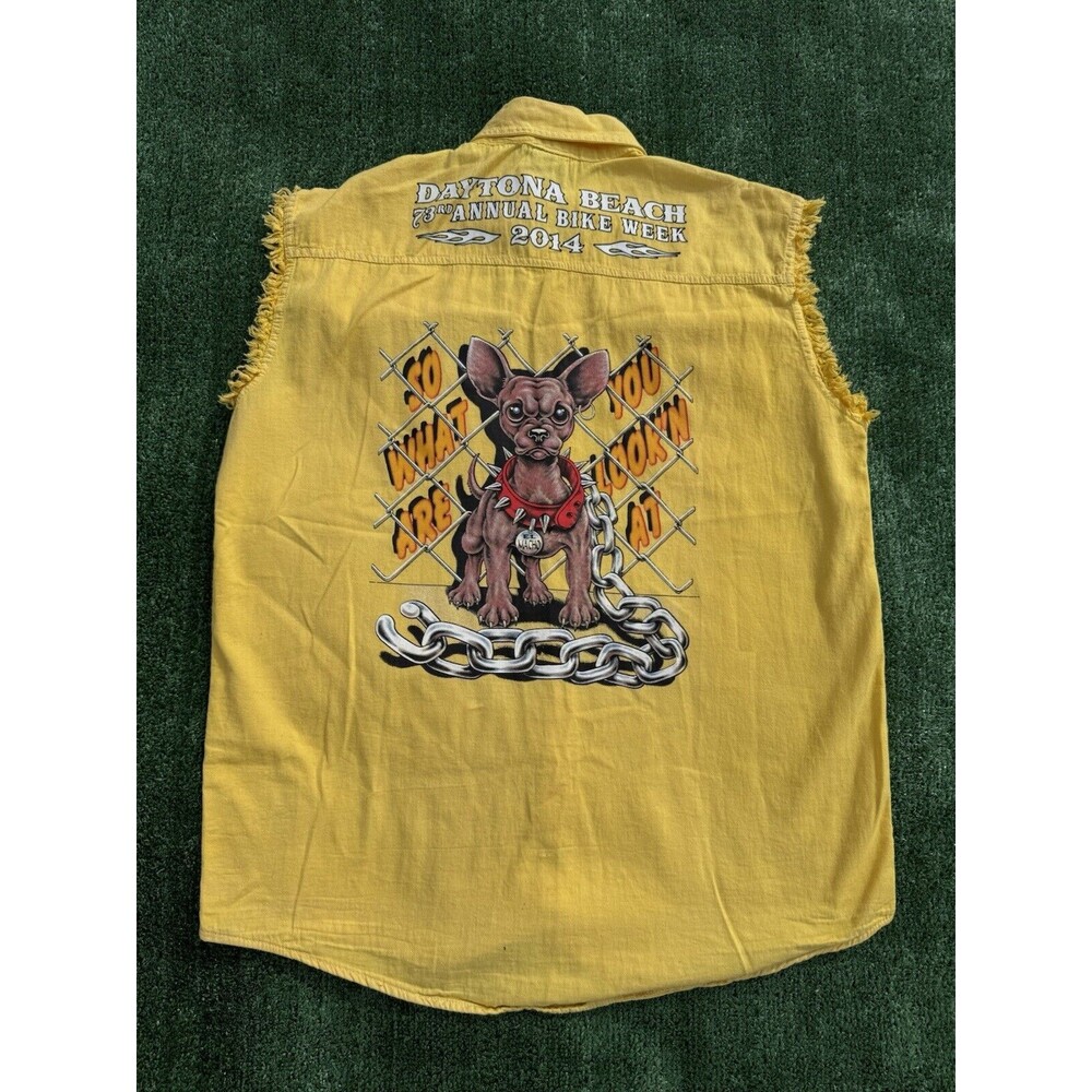 Biker Wear Yellow Cutoff Button Up 2014 Daytona Bike Week Size Medium